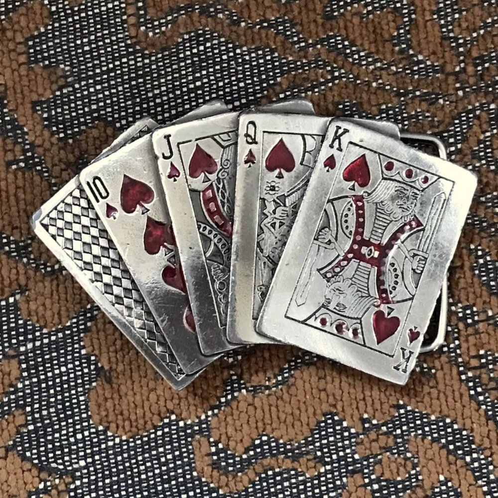 1978 Poker Belt Buckle “Ace in the Hole” Royal Flush, RARE Red Spade ERROR!